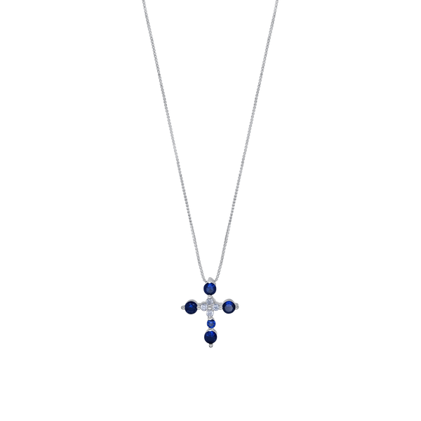 Cross necklace blue zirconia and silver 