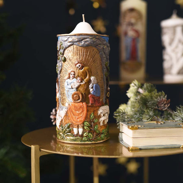 Large Christmas candle with Nativity scene