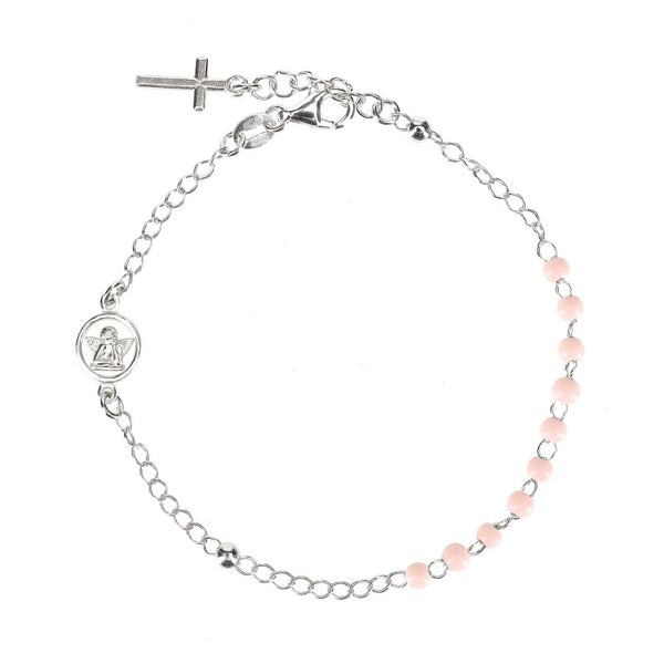 Baby rosary bracelet silver with pink beads
