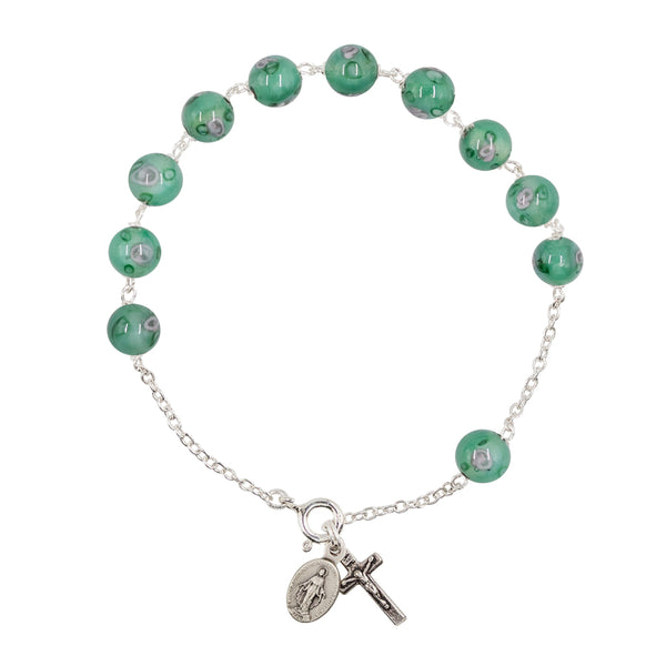 Green Murano glass beads rosary bracelet