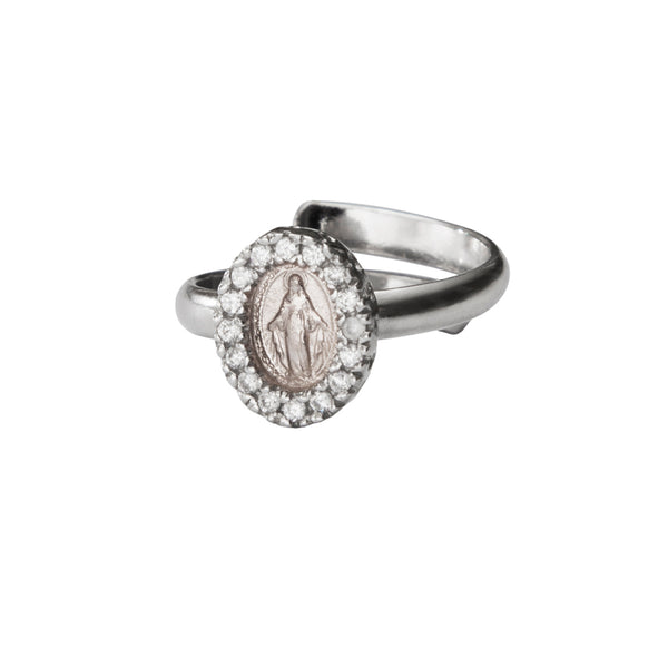 Miraculous medal ring with zirconia