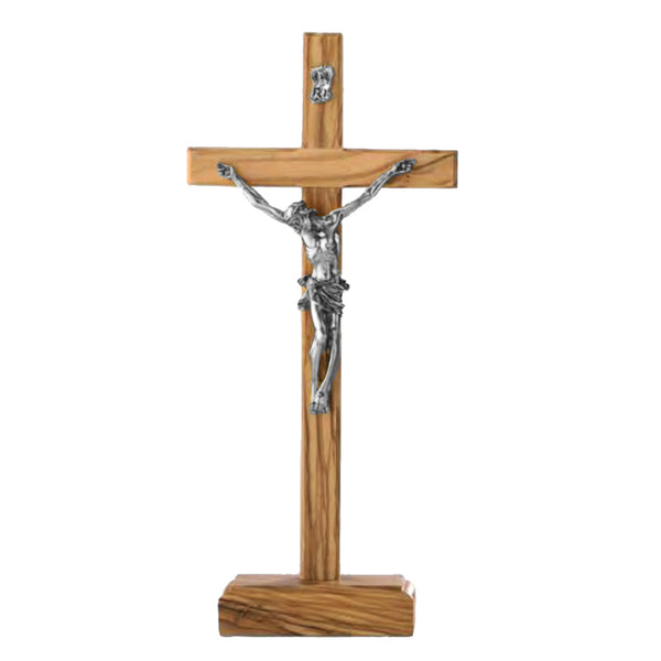 Olive wood standing crucifix
