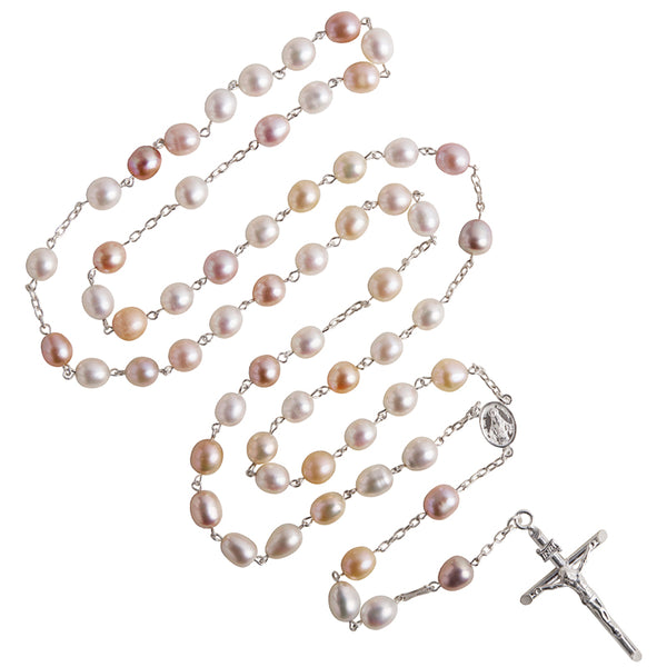 Three tone pearl beads rosary sterling silver