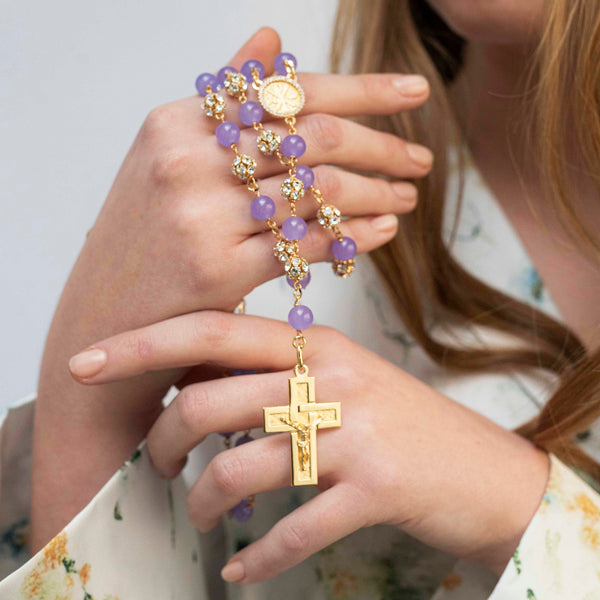 Purple agate beads and strassball rosary