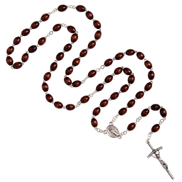 Dark oval wooden beads rosary
