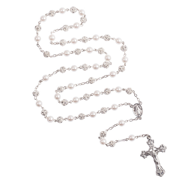 Swarovski and pearl beads rosary sterling silver