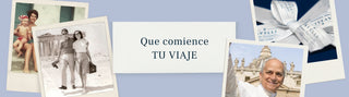 Collage of Savelli's photos with text 'Que comience TU VIAJE'