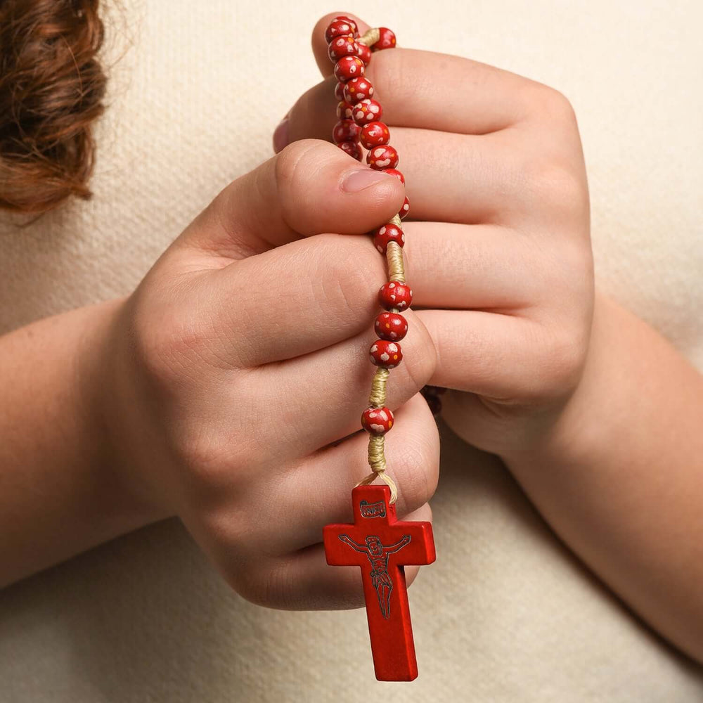 Children's rosary in red wood