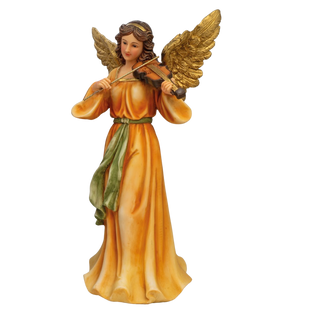 Christmas Angel figurine in an orange dress with gold wings handpainted statue