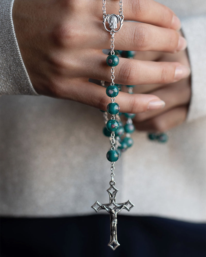 Green Murano glass rosary beads