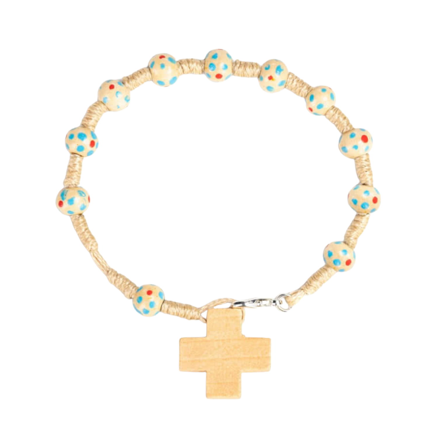 Bracciale elastico di perle color panna a tre fili con distanziator Bracciale elastico di perle color panna a tre fili con distanziator