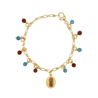 Our Lady of Guadalupe bracelet with colorful beads and a central charm in golden brass