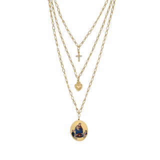 Our Lady of Pompeii layered necklace in Golden Brass