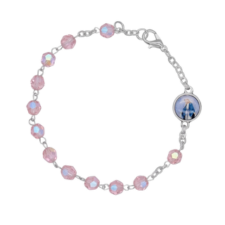 Pink crystal rosary bracelet metal back