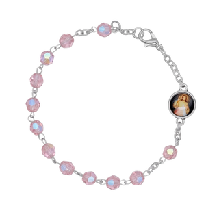 Pink crystal rosary bracelet metal front