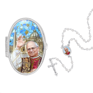Pope Leo Rosary boxe in metal