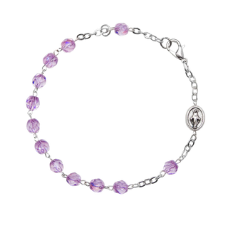 Purple crystal rosary bracelet metal