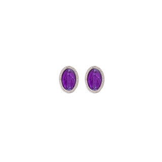 Purple miraculous medal earrings