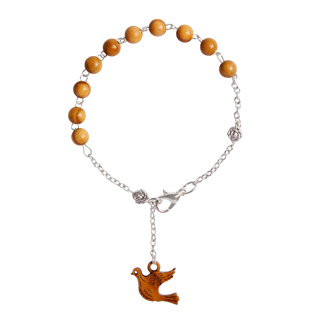 Olive wood beads rosary bracelet metal