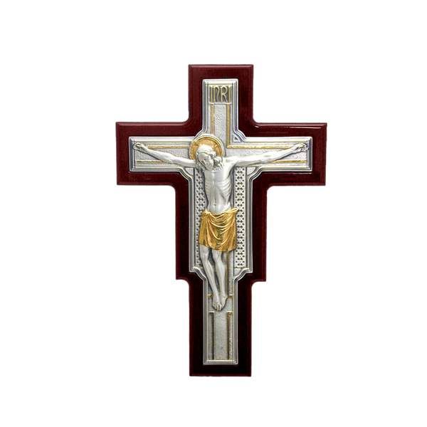 Wood crucifix gold and sterling silver