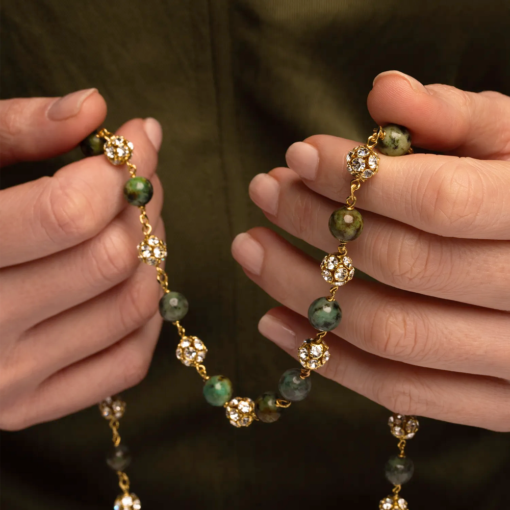 African turquoise and vermeil silver rosary beads