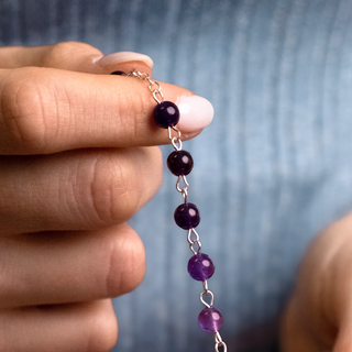 Amethyst beads rosary, sterling silver binding