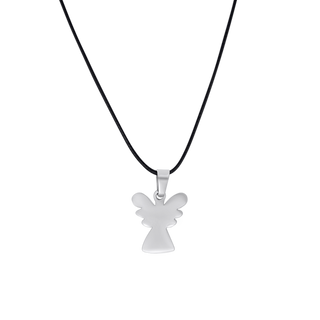 Silver angel pendant on a black cord 