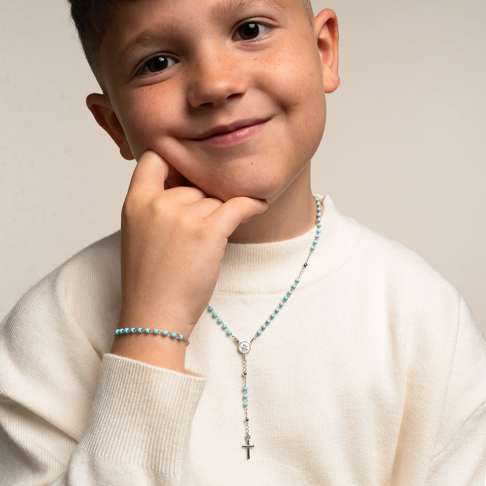 Baby boy rosary bracelet with cross charm