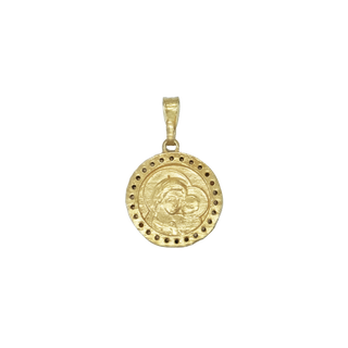 Reverse of Pope Leo XIV medal in golden silver surrounded by white zirconia