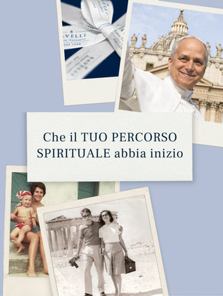 Collage of Savelli's photos with text 'Che il TUO PERCORSO SPIRITUALE abbia inizio'
