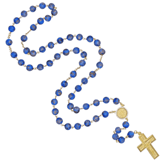 blue glass and gold rosary 