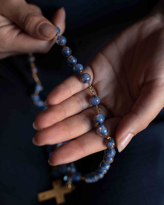 BLUE GLASS BEADS ROSARY - VERMEIL SILVER