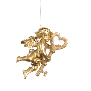 Cherub Angel Ornament with heart key in resin