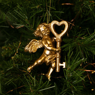 Cherub Angel Ornament with heart key in resin