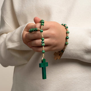 Children's rosary and rosary bracelet in green wood