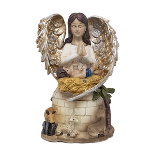 Christmas angel in orayer with baby jesus musical carillon in resin