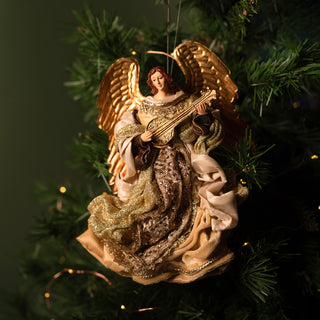 Christmas angel with lute tree decoration resin