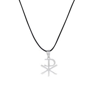 Christogram pendant on a black cord neckalce