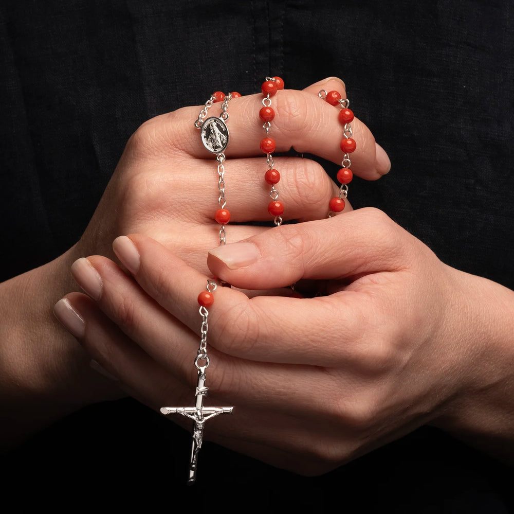 Rosary sterling silver with coral beads