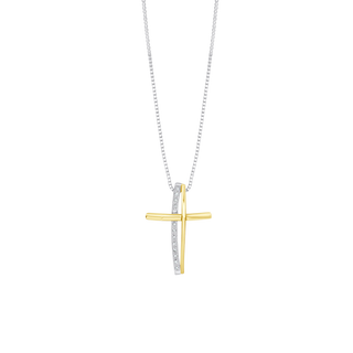 Two-tone gold cross diamond necklace 