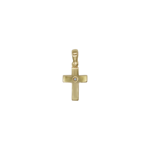 Gold Cross Pendant With Central Zirconia