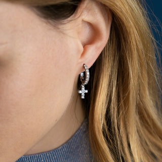 Cross hoop earrings with zirconia