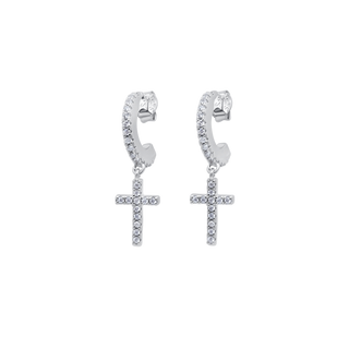 silver and zirconia cross earrings