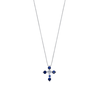 Cross necklace blue zirconia and silver 