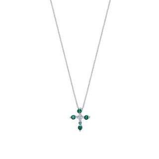 Cross necklace green zirconia and silver