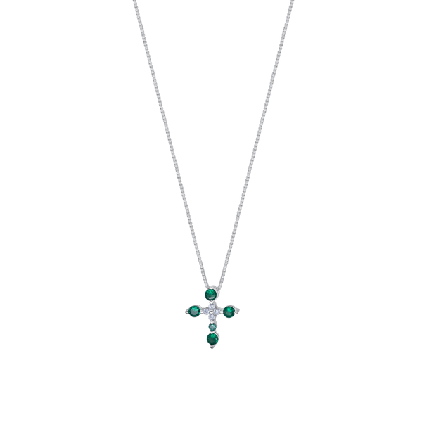 Cross necklace green zirconia and silver