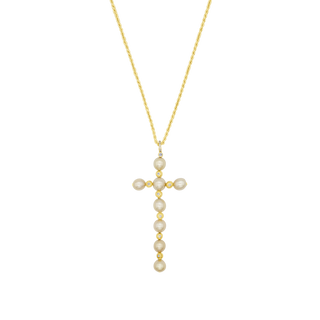 Gold and pearl cross necklace
