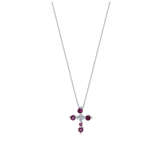 Cross necklacr red zirconia and silver 