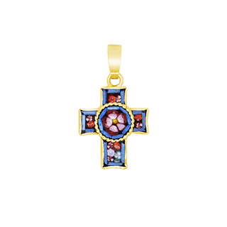Cross pendant micromosaic in golden metal