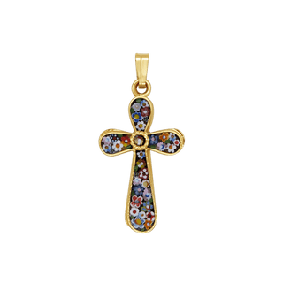 Cross pendant micromosaic golden silver